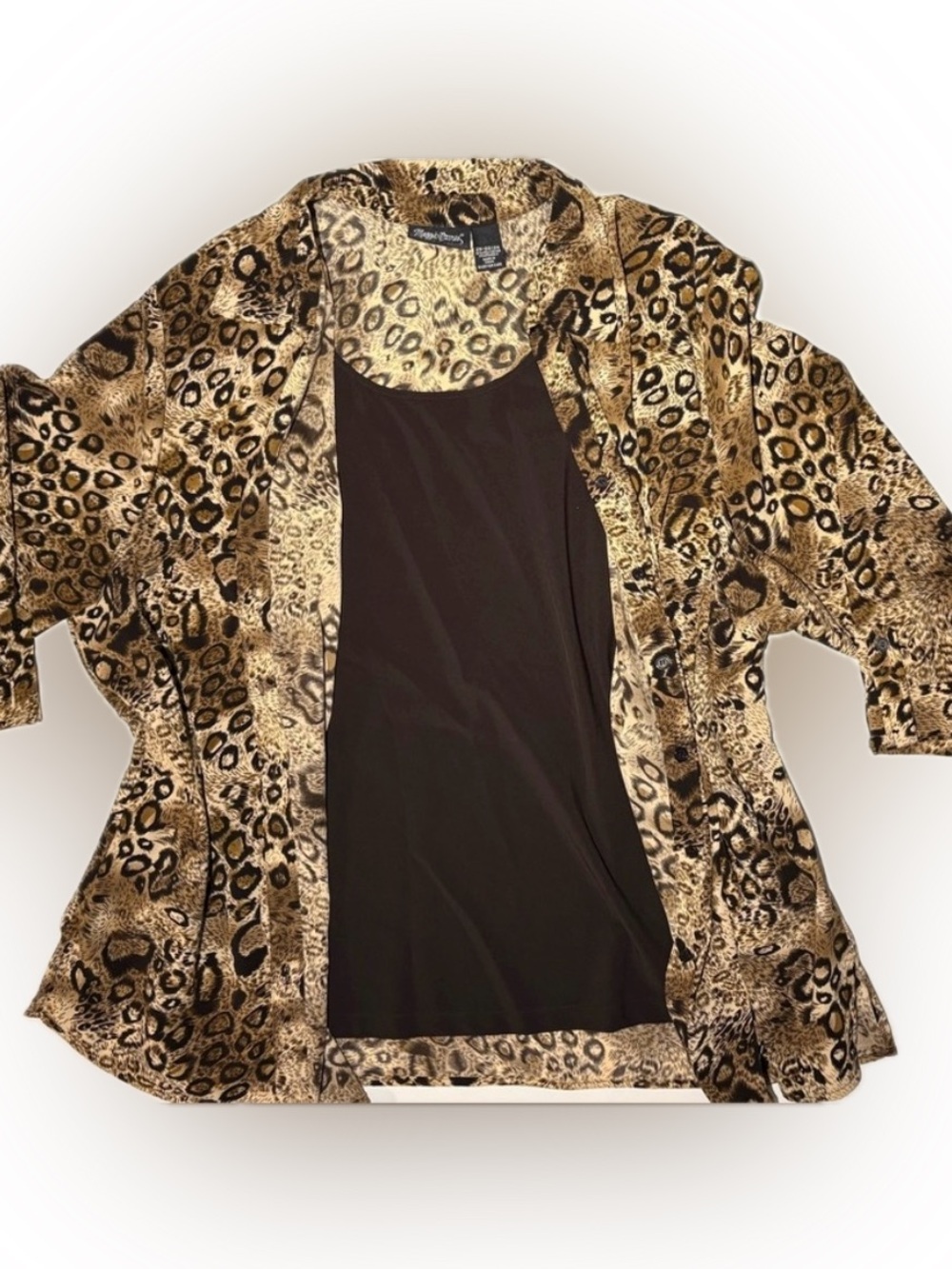 Maggie Barnes Leopard Print Blouse Set | Plus Size 2X Sheer Button Up